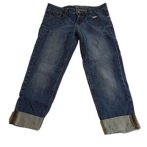 Gap Straight Crop Cuffed Jeans Women Size 6 28 Medium Wash Blue Cotton Stretch